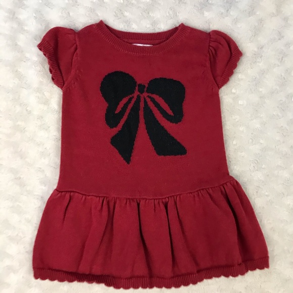 The Children’s Place Sweater Dress Size 9-12 Months Red Black Bow